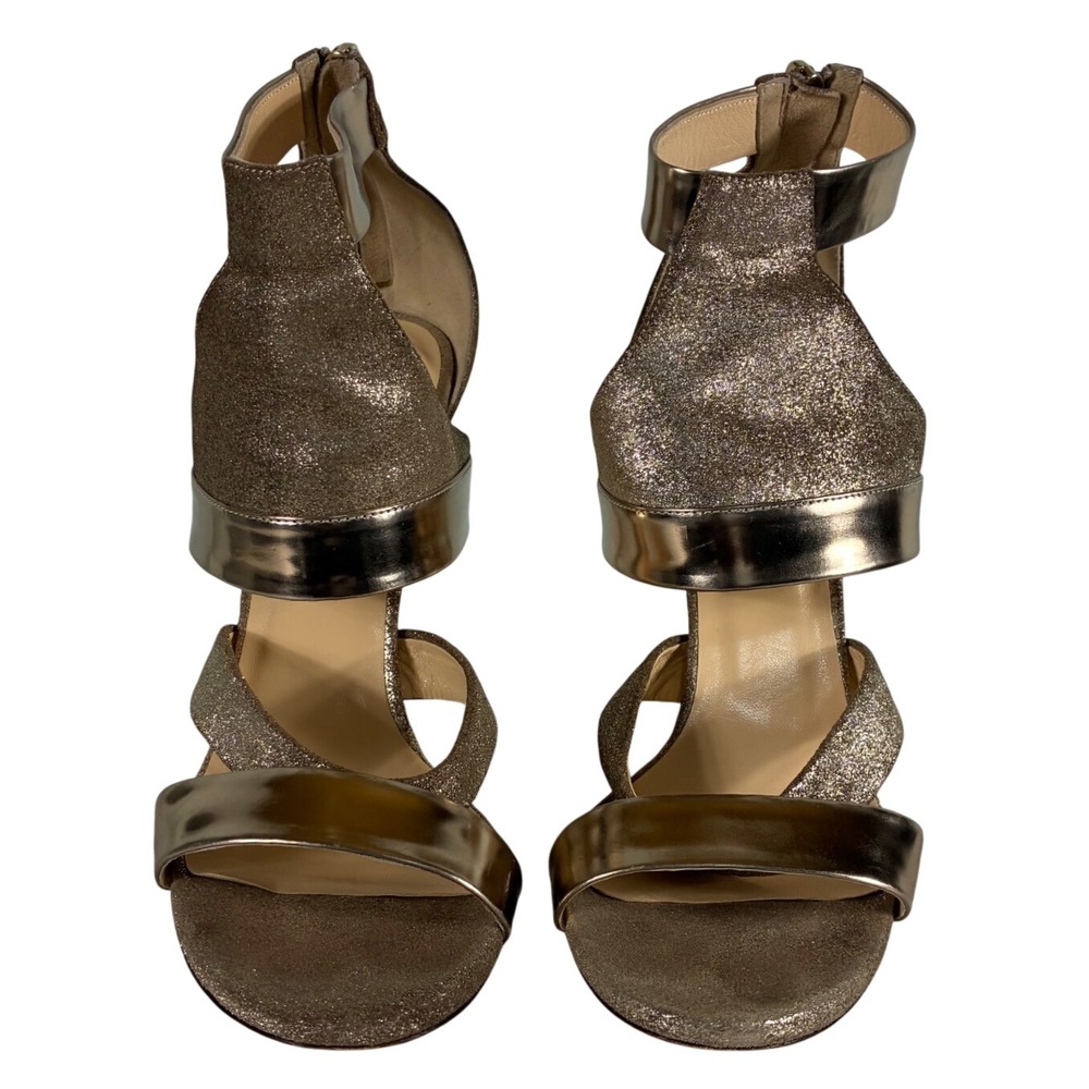 Jimmy Choo Lang Champagne Gold Glitter Metallic Strappy Sandals Heels 39.5
